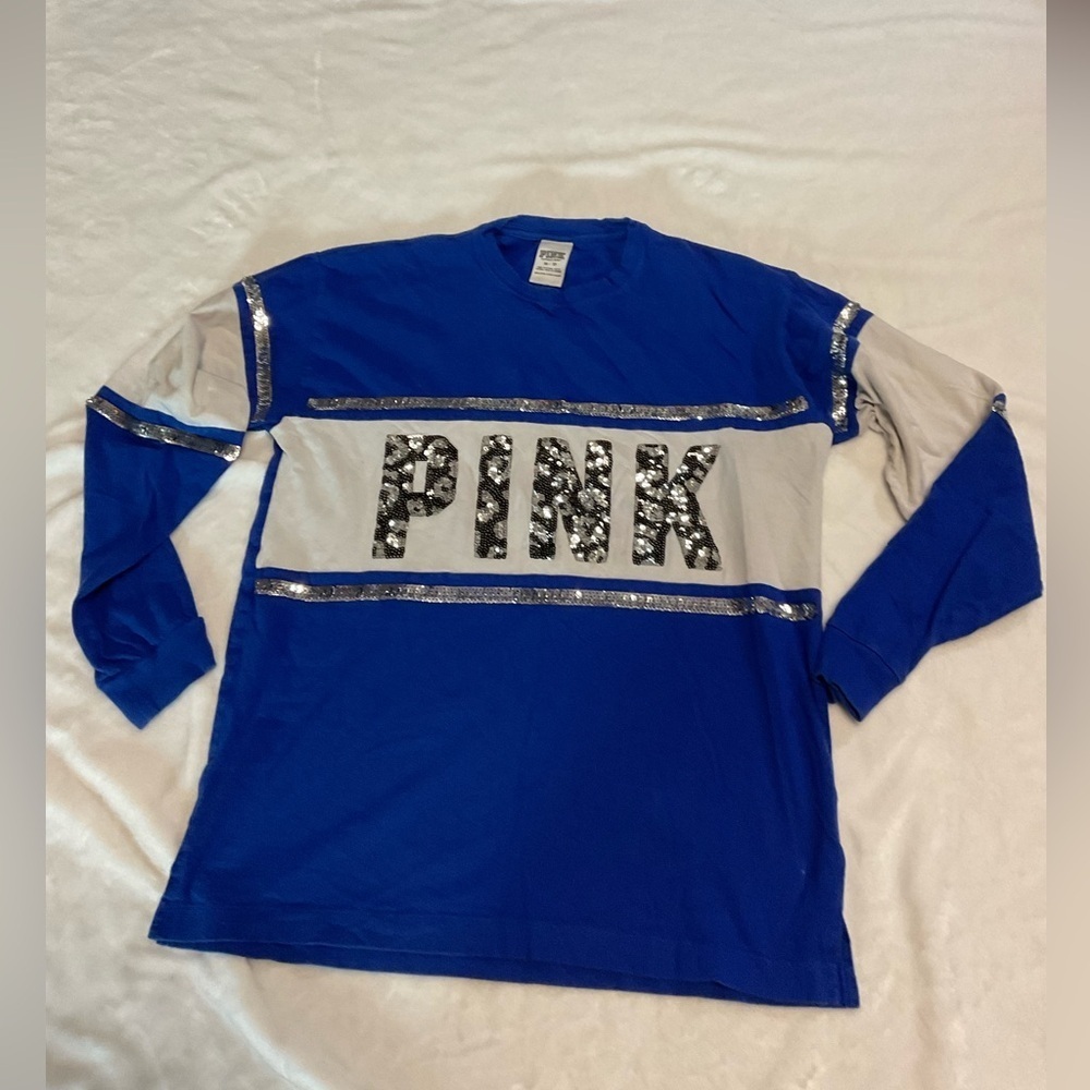 Bling PINK Vintage Blue and White Long Sleeve Shirt